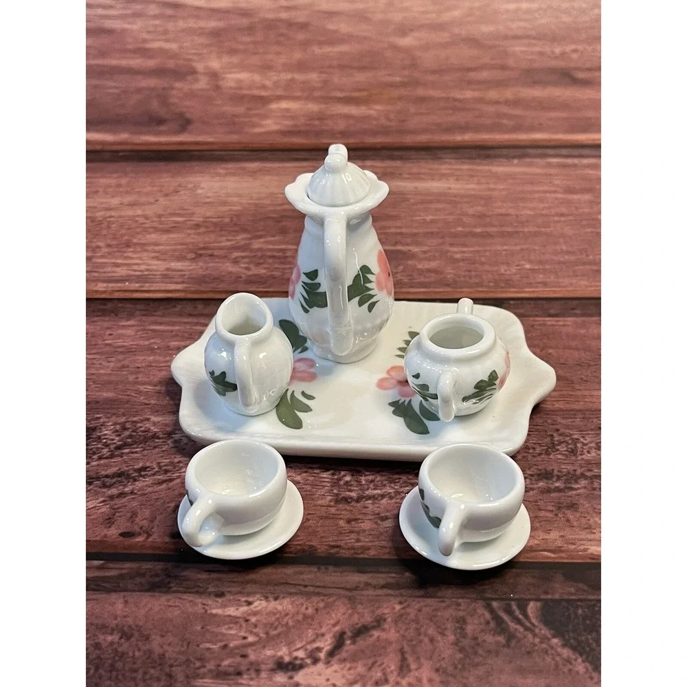 Miniature Tea Set On Tray Flowers